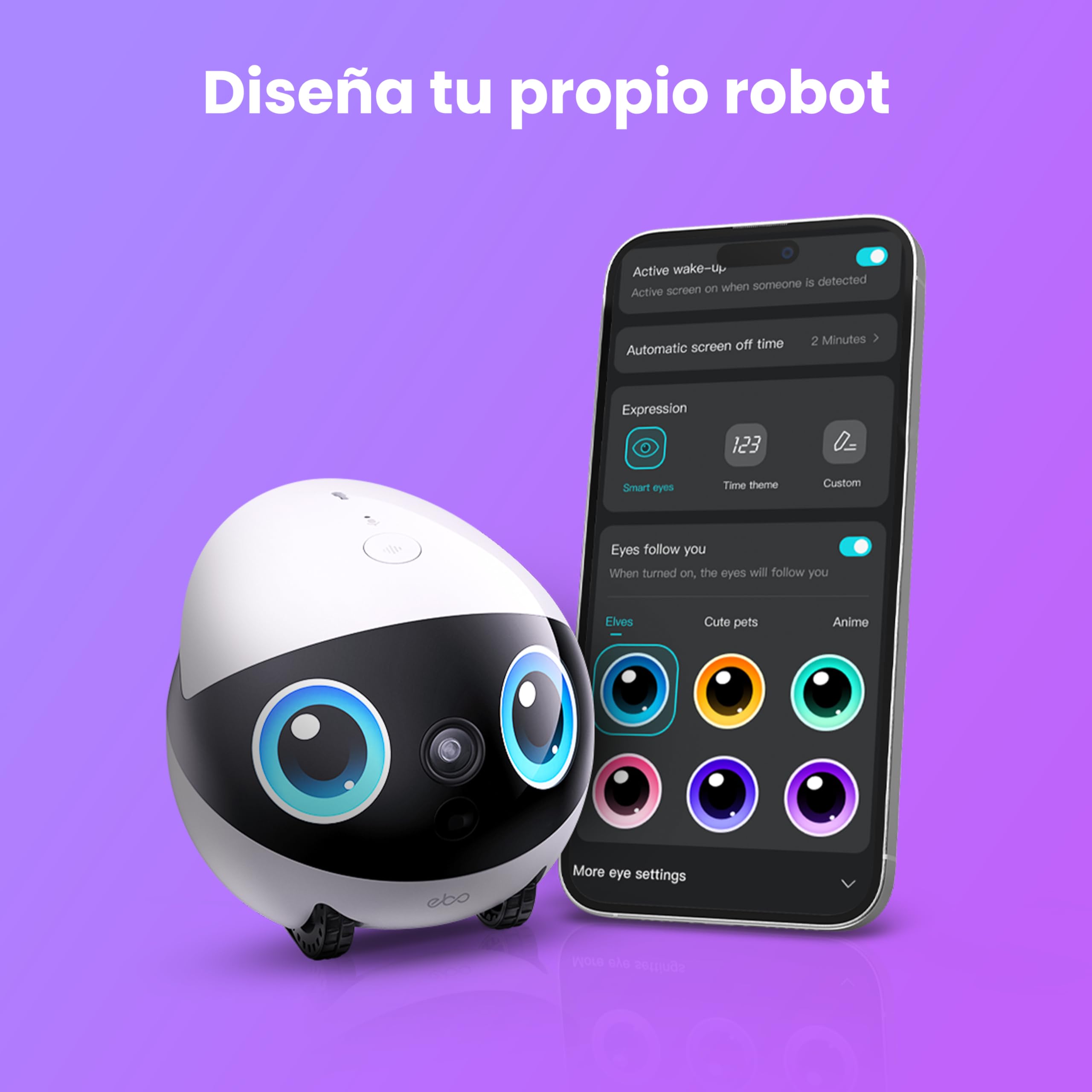 Enabot EBO Air 2 Plus FamilyBot, Robot Móvil IA, Cámara Vigilancia 3K para el Hogar & Mascotas, Audio Bidireccional, Batería, Imagen Facial Personalizada (Púrpura Nebula)
