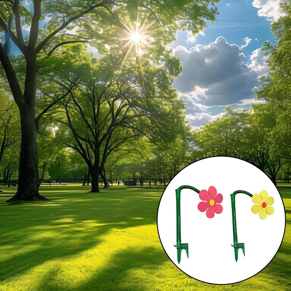 Herramientas de riego de jardín de 360 grados, aspersor de girasol giratorio automático, para césped, parterres, huertos, equipos de riego de polietileno con estaca de espuma (rosa roja)