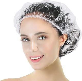 Yearscalm 30 Pack Large Disposable Shower Caps 20.5" Clear Waterproof Plastic for Women Travel Home Hotel
