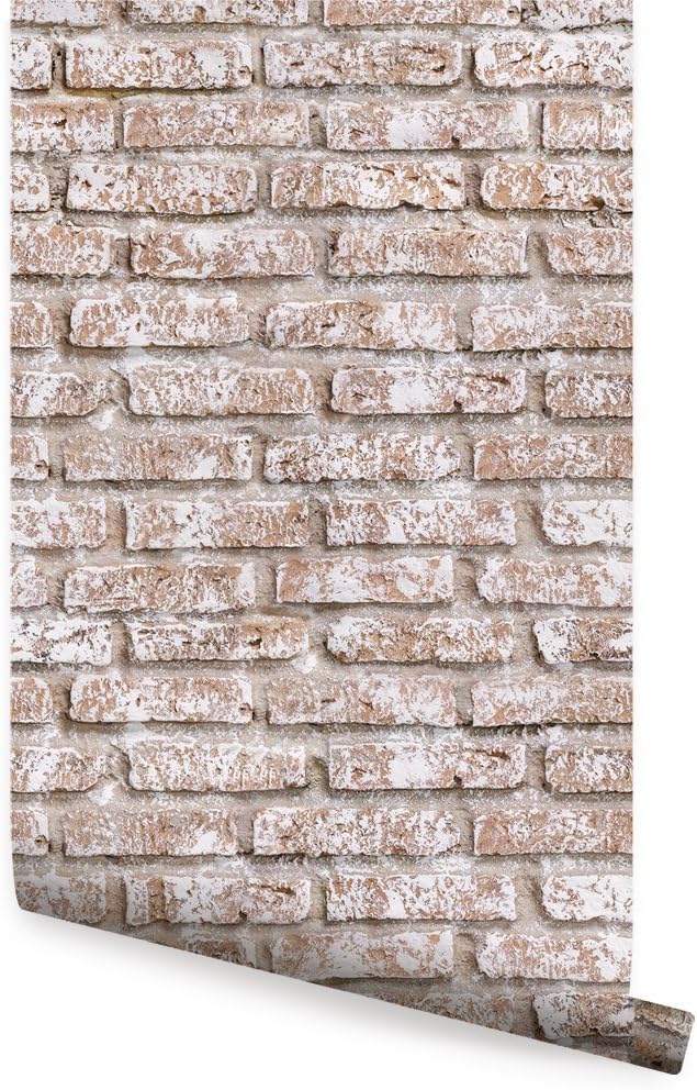 Simple Shapes Whitewashed Vintage Brick Wallpaper - Peel and Stick (Single Sheet 2ft x 9ft)