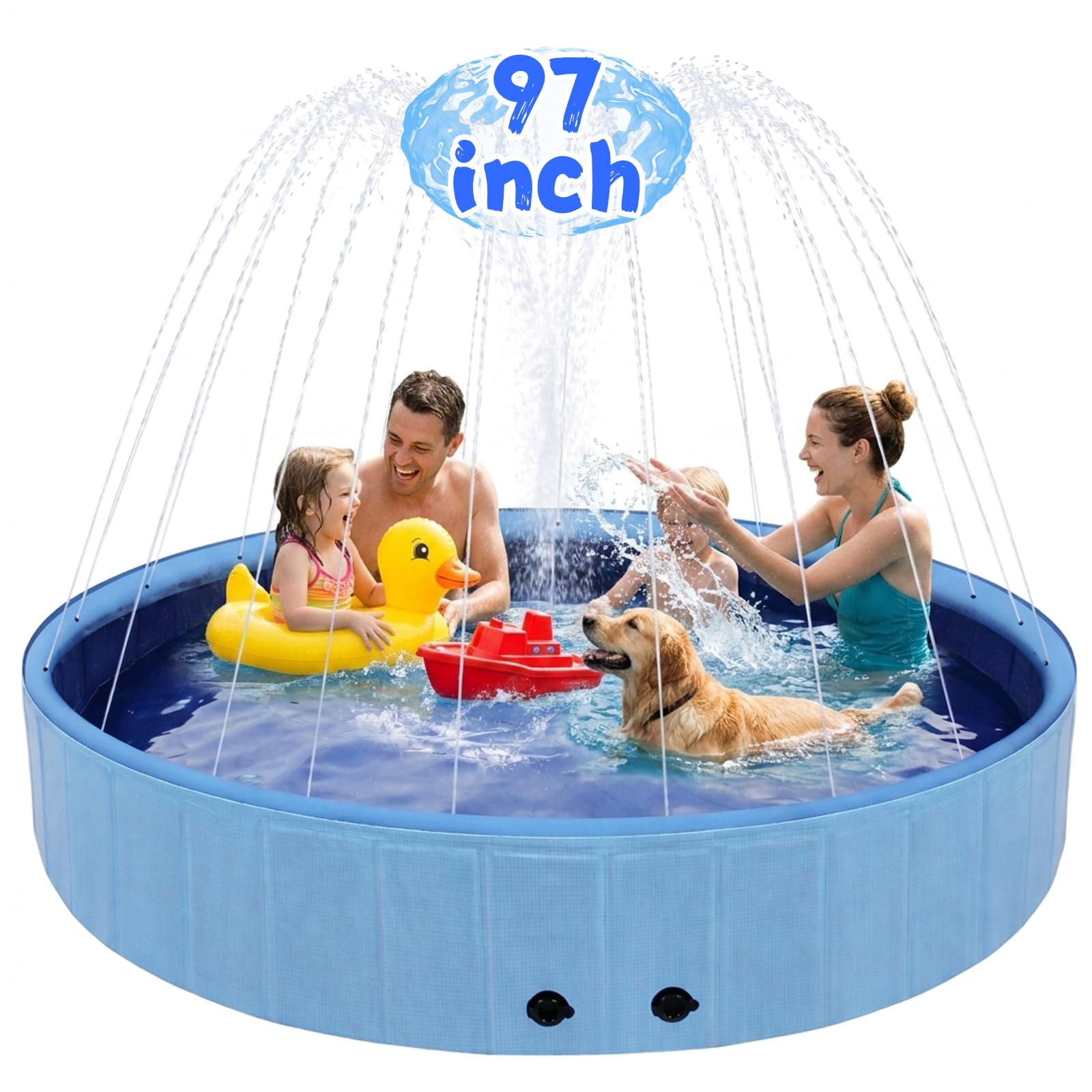 Eooqi Foldable Dog Pool with Sprinkler, Extra Large Thickened Splash Pool