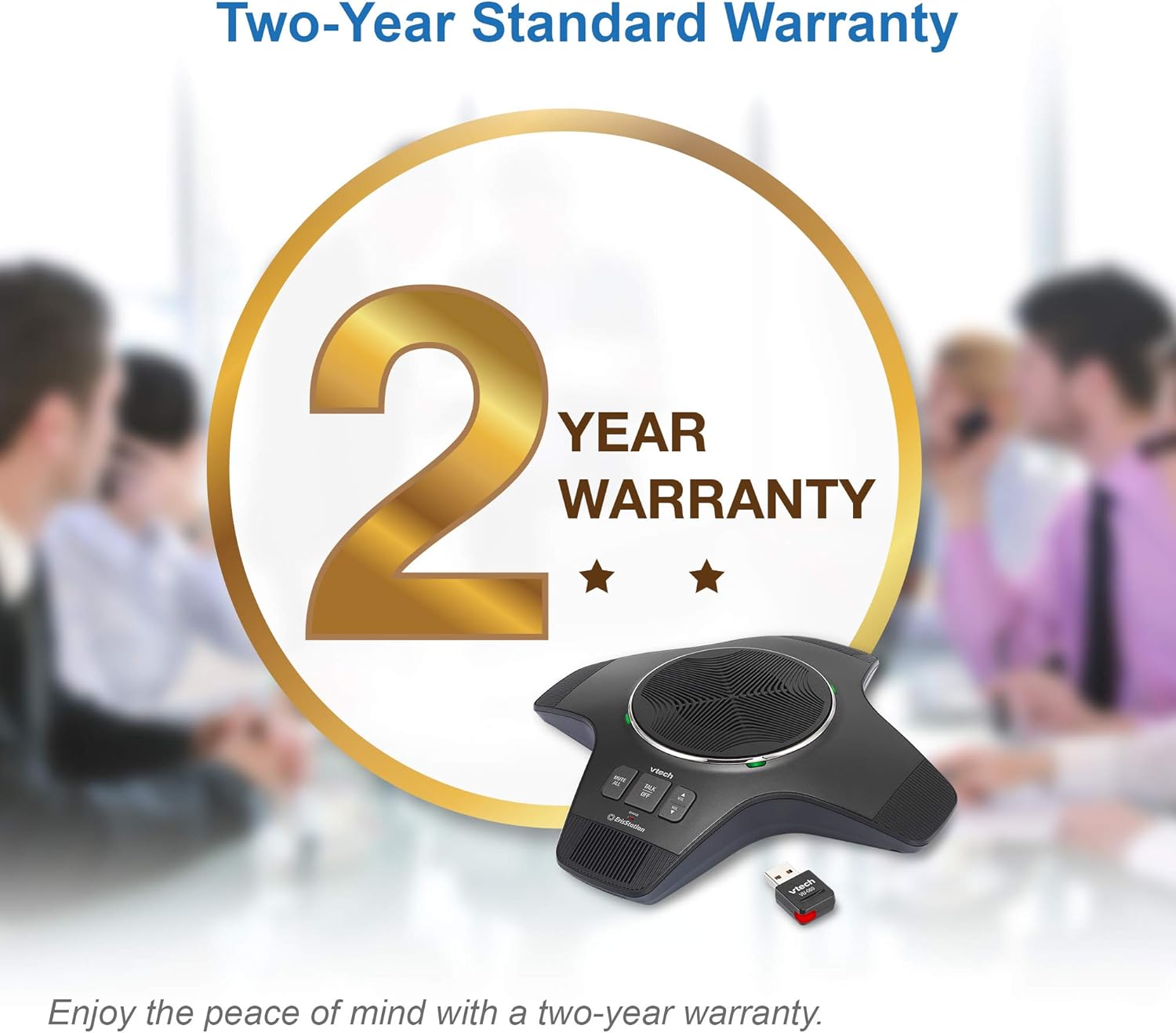 VTech VCS855 Wireless Conference Speakerphone w/DECT USB Dongle for Home Office Secured HD Voice Full Duplex Speakerphones 25M Range Portable (Optional Rechargeable Battery) for up to 8 People : Office Products