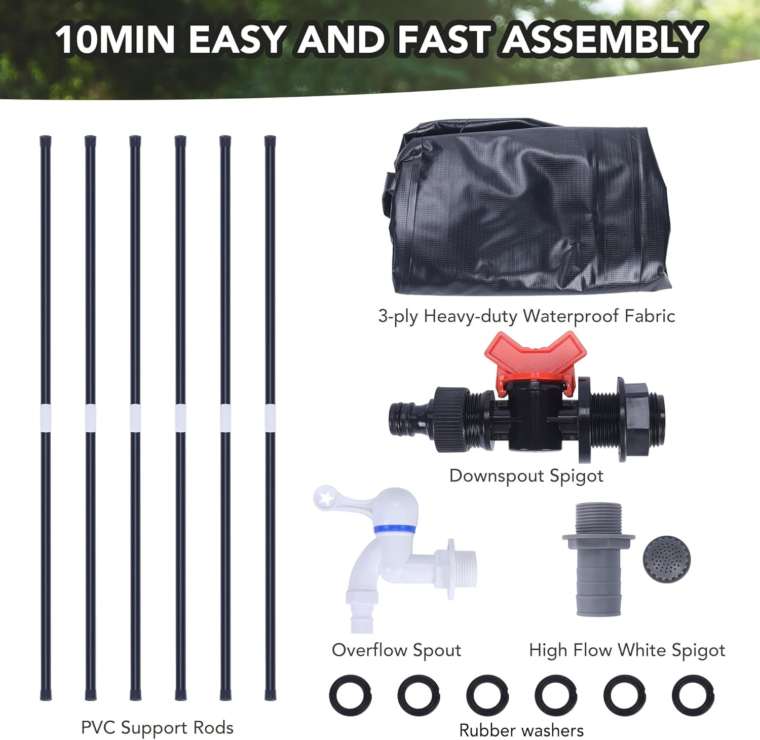 65 Gallon Collapsible Rain Barrel Water Tank - Portable Rainwater Collection System with Spigot Overflow Kit - Water Storage for Garden, Black