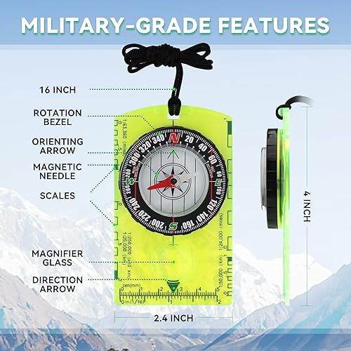 Miniatura 3 de Brújula de orientación, brújula de supervivencia en el desierto para niños, juego de engranajes magnéticos, mapa de navegación, mochilero, camping,