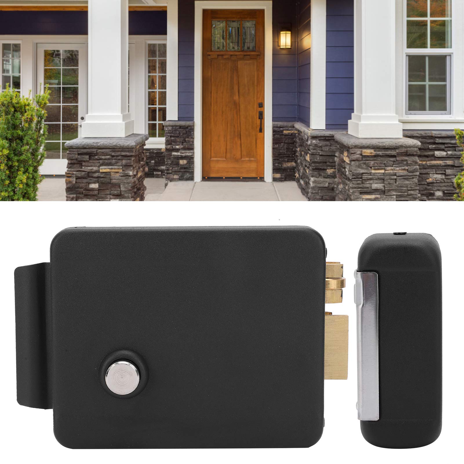de Cerradura de Puerta Eléctrica DC12V - Control de Acceso Robusto para Apertura Derecha - Construcción Duradera de Hierro Negro Ideal para Hogares, Escuelas y Fábricas