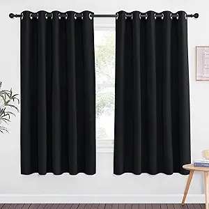 NICETOWN Black Curtain Drape for Bedroom - Light Reducing Thermal Insulated Solid Grommet Blackout Window Curtain for Home Office/Farmhouse (1 Piece, W66 x L66, Black)