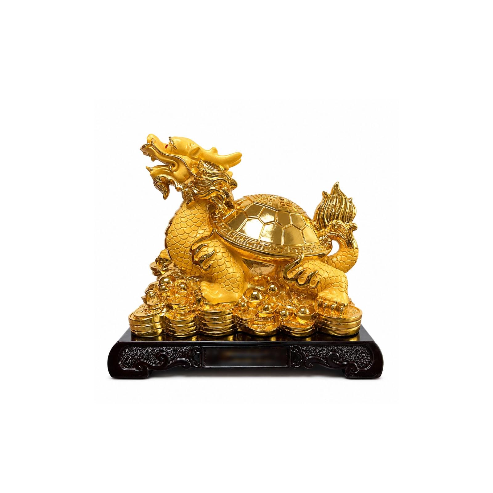 Mmt00go Feng Shui Decor, Jade-Look Dragon Turtle Statue On Coins And Ingots