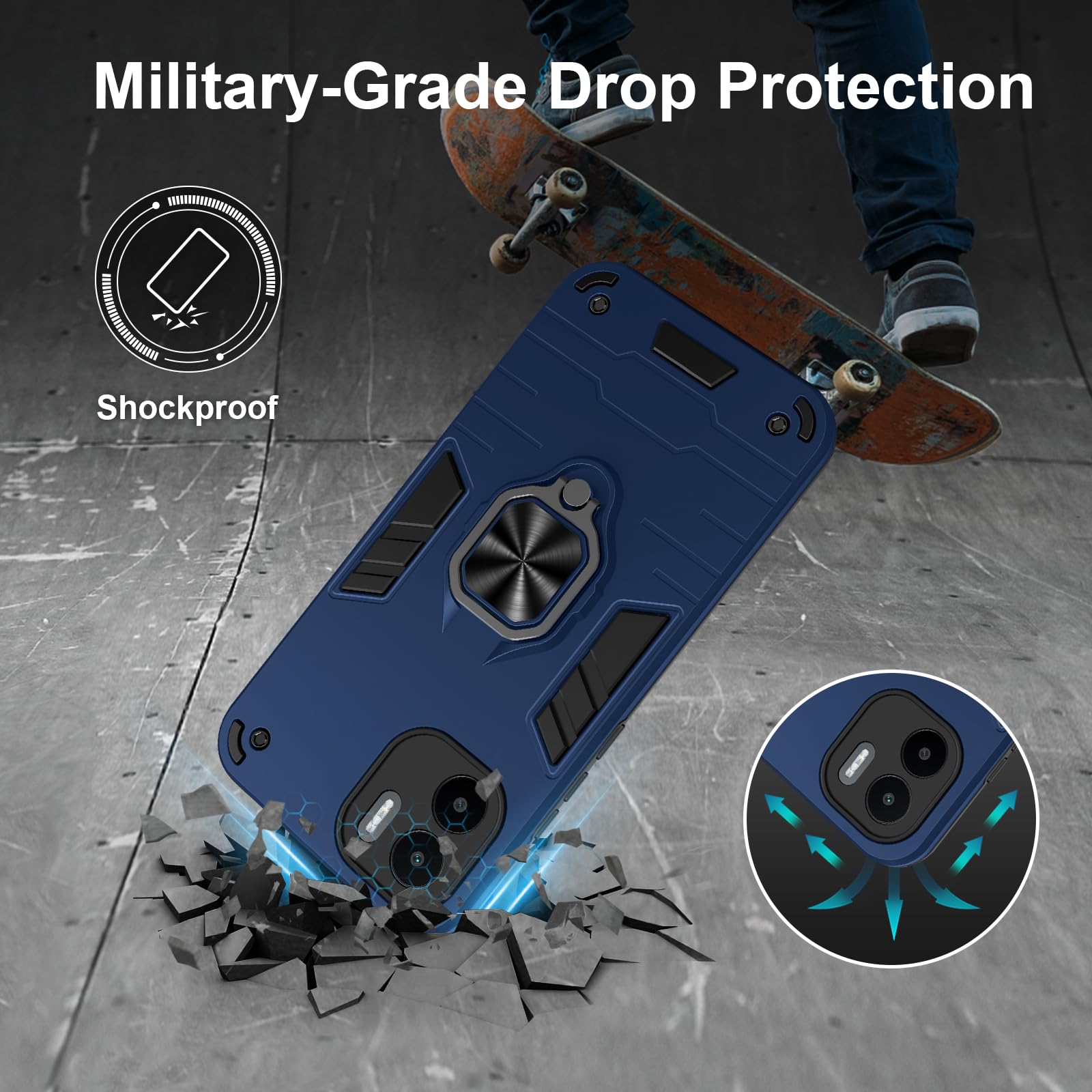Funda para Xiaomi Redmi Note 15 Pro 5G, Carcasa Antigolpes con Soporte anular metálico, Case Protectora de Grado Militar, Azul — view 594