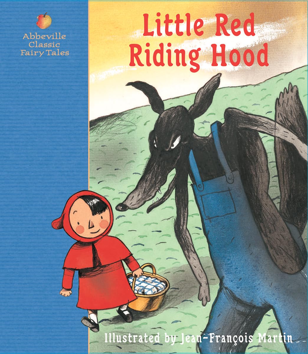 Little Red Riding Hood by Jacob and Wilhelm Grimm, fairy tale book cover depicting a young girl in a red hood and a wolf