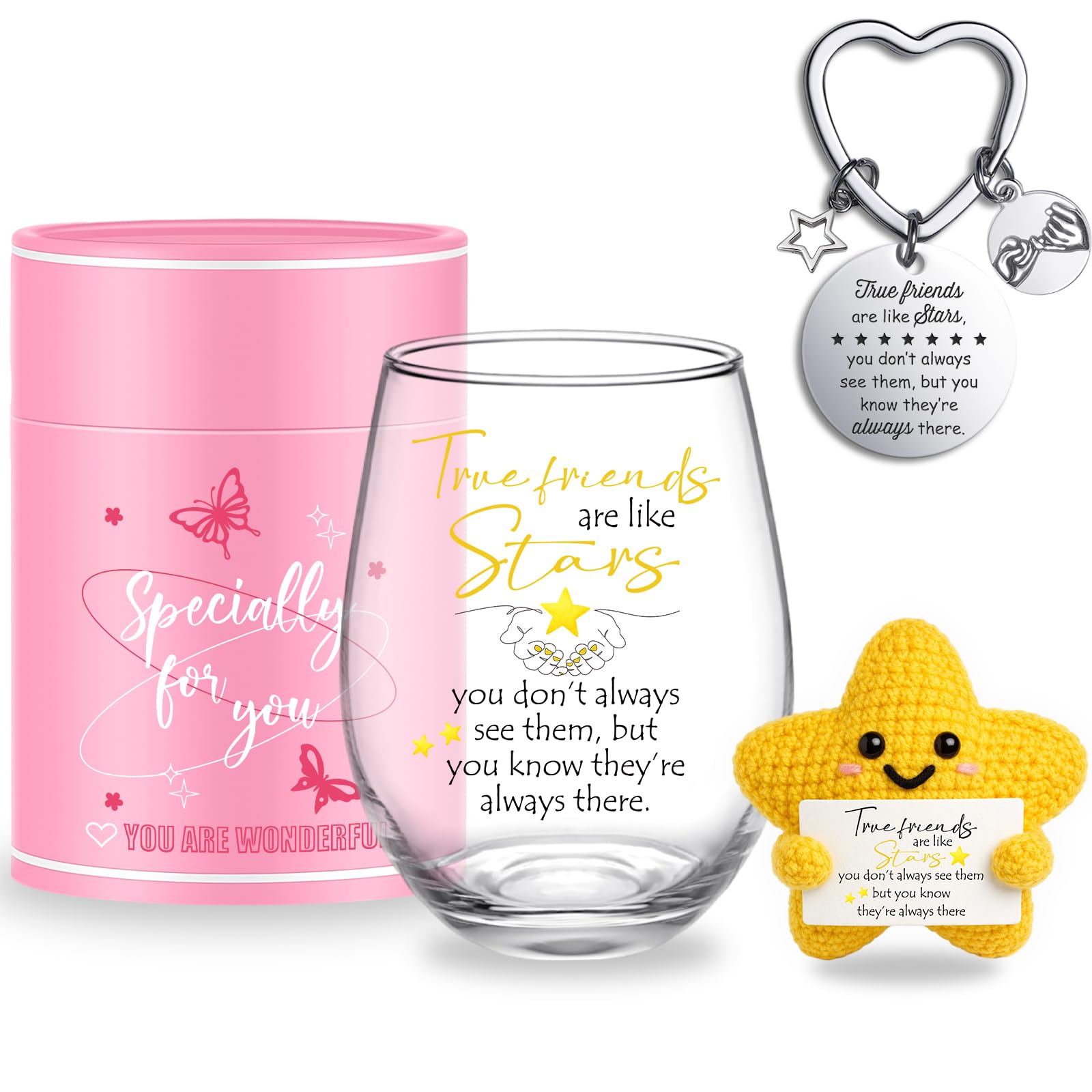 Tixlux Friendship Gifts for Women Wine Glass, Positive Star Best Friend Gift, Personalised Birthday Gifts for Friend, Special Sister Gift Set for Her Bestie Sister -450ml