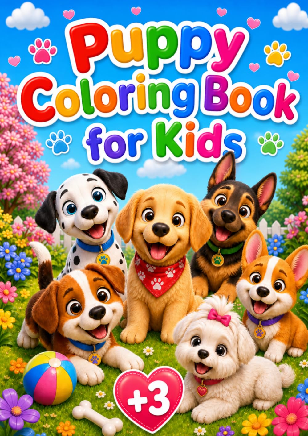 Cute Puppy Coloring Book for Kids Ages 3-5: 30 Big and Easy Dog Coloring Pages for Toddlers and Preschoolers