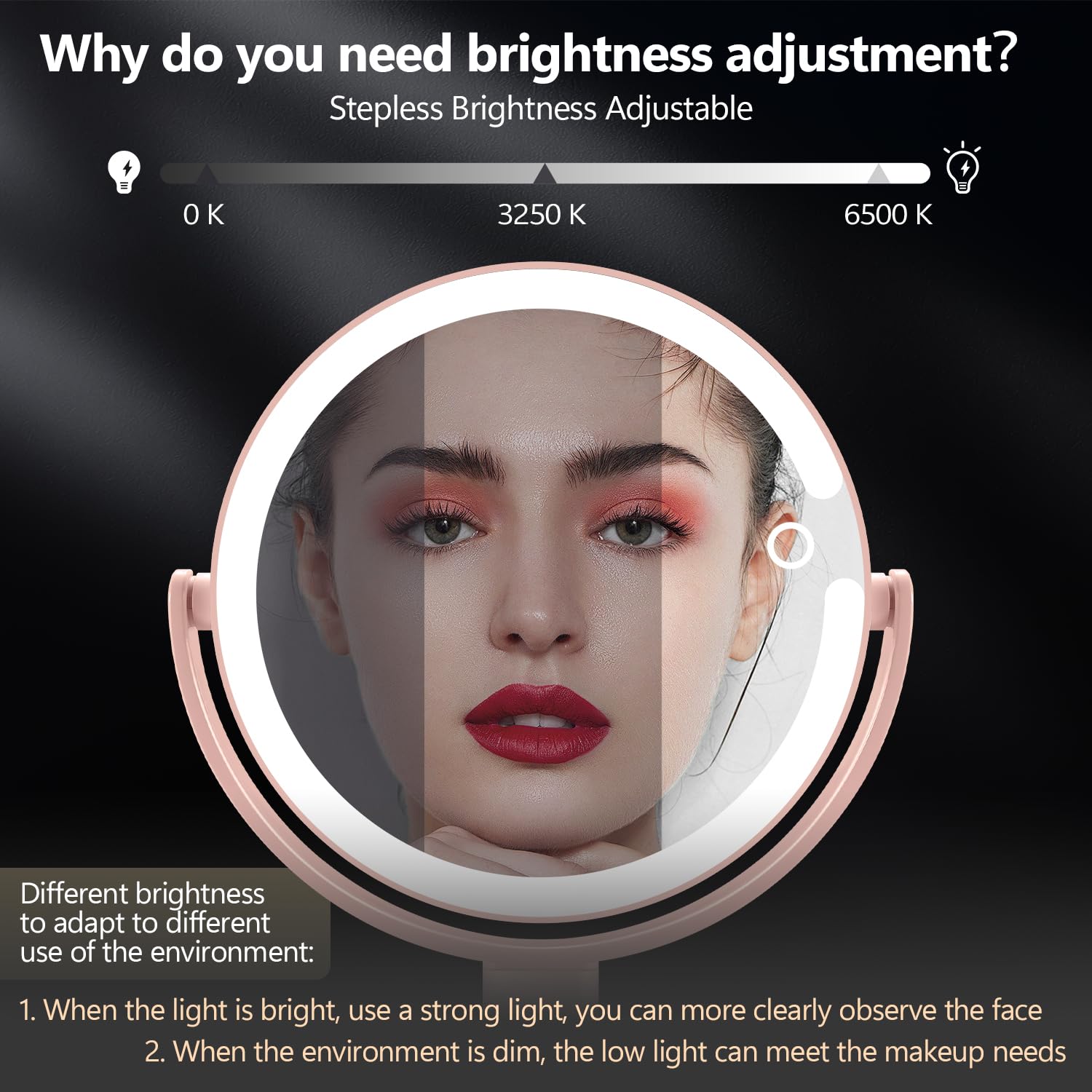 MIYADIVA Specchio per il trucco con luci, specchio ingranditore 20X con luce e interruttore touch, specchio cosmetico con luce a 3 colori e 80 LED, specchio da scrivania regolabile in altezza con luce