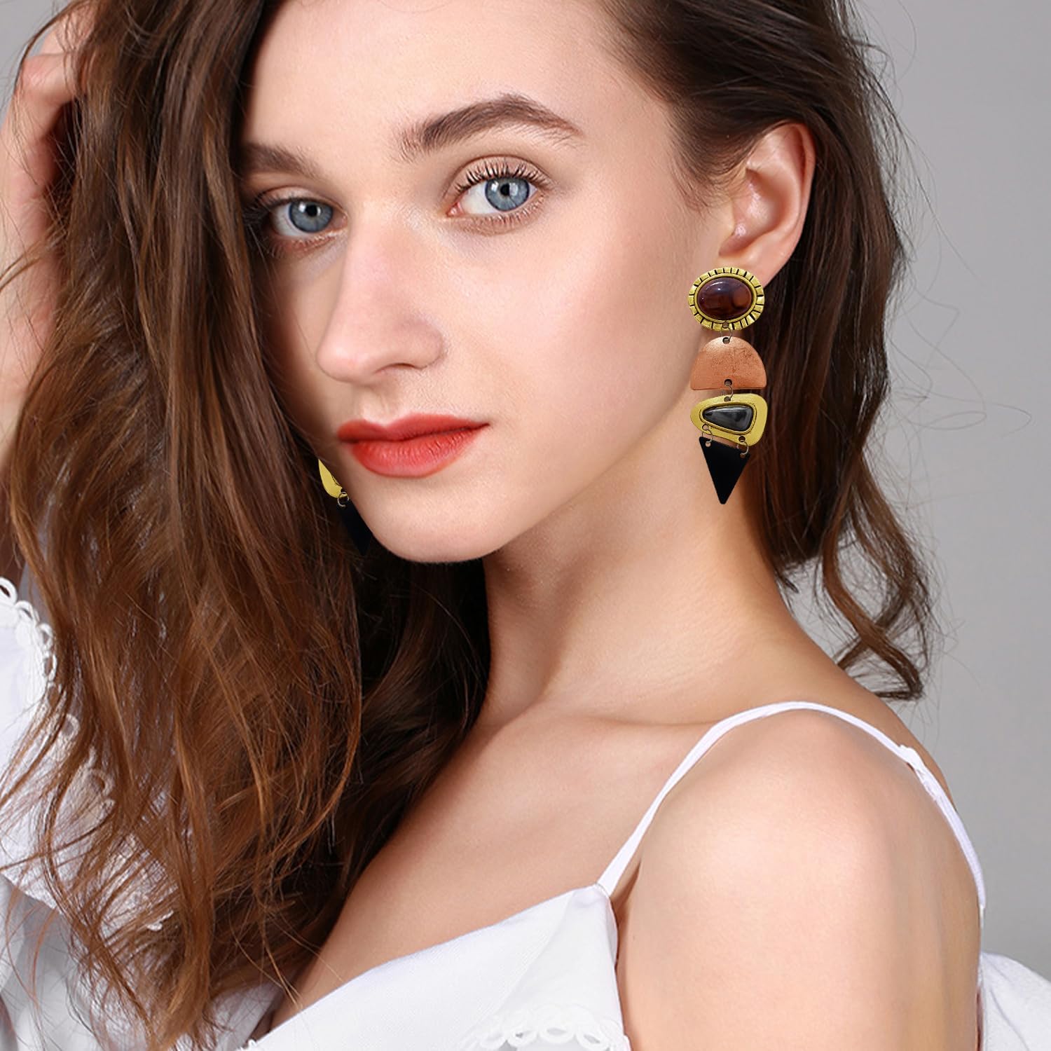 Bohemian Handmade Geometry Crystal Lightweight Long Dangle Drop Earrings National Style Exaggeration Gothic Sunflower Stone Stud Earrings For Women Jewelry Gift - Image 2