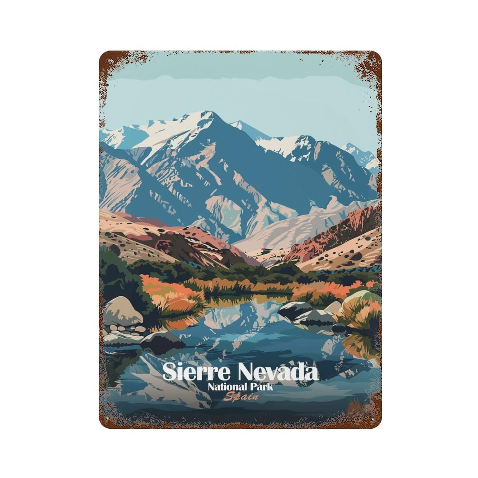 Sierra Nevada National Park, Spain Aged Metal Wall Plaque 15.7"x11.8", Old School Wall Decor for Garage, Pub Or Kitchen