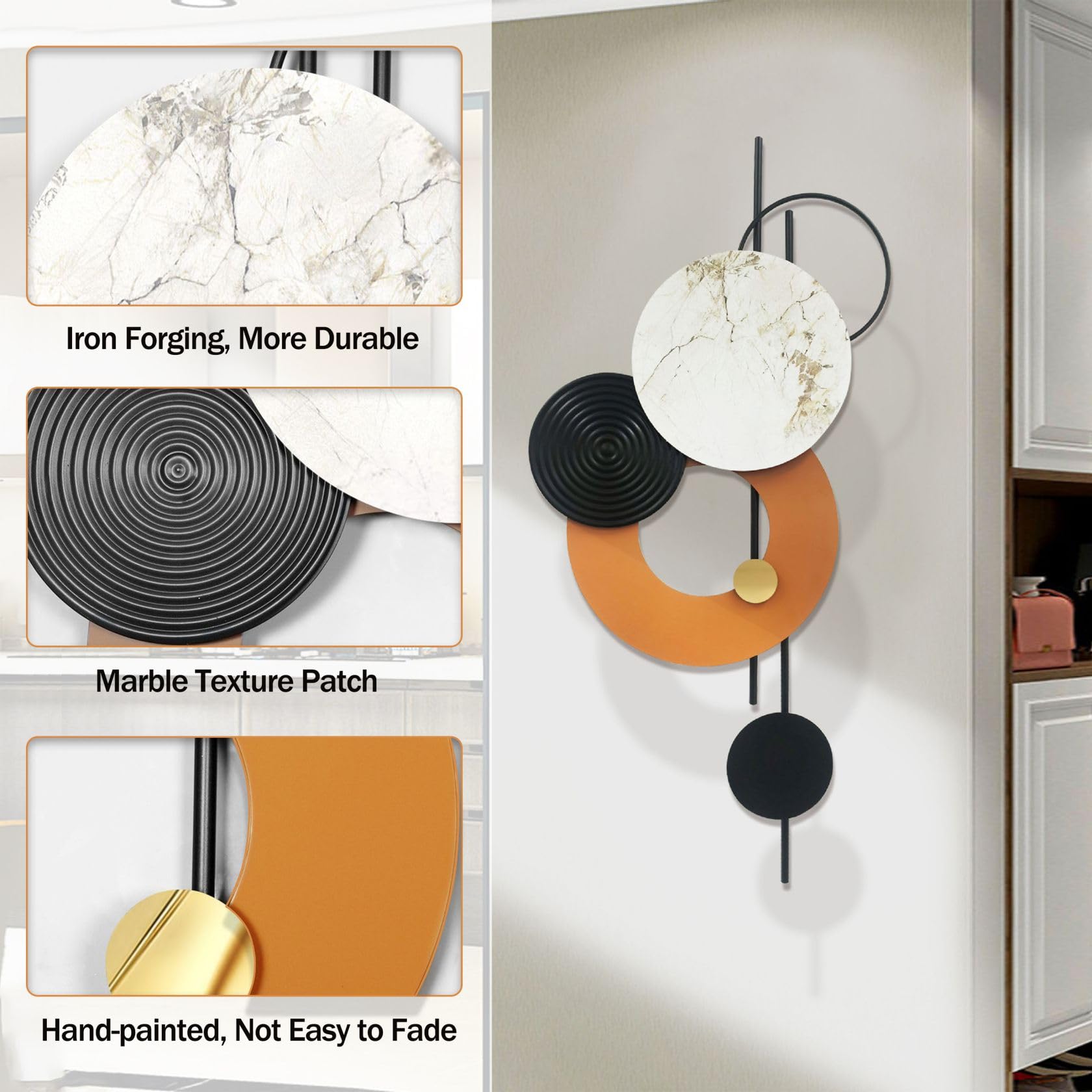 GERHWASH Wanddeko Moderne Wanddeko Wohnzimmer Wand Deko Metall 3D Wandbilder Groß Wanddekoration Runde Boho Wandskulpturen Flur Deko für Home Office,Schlafzimmer,Small Wall Art （40 × 100cm）