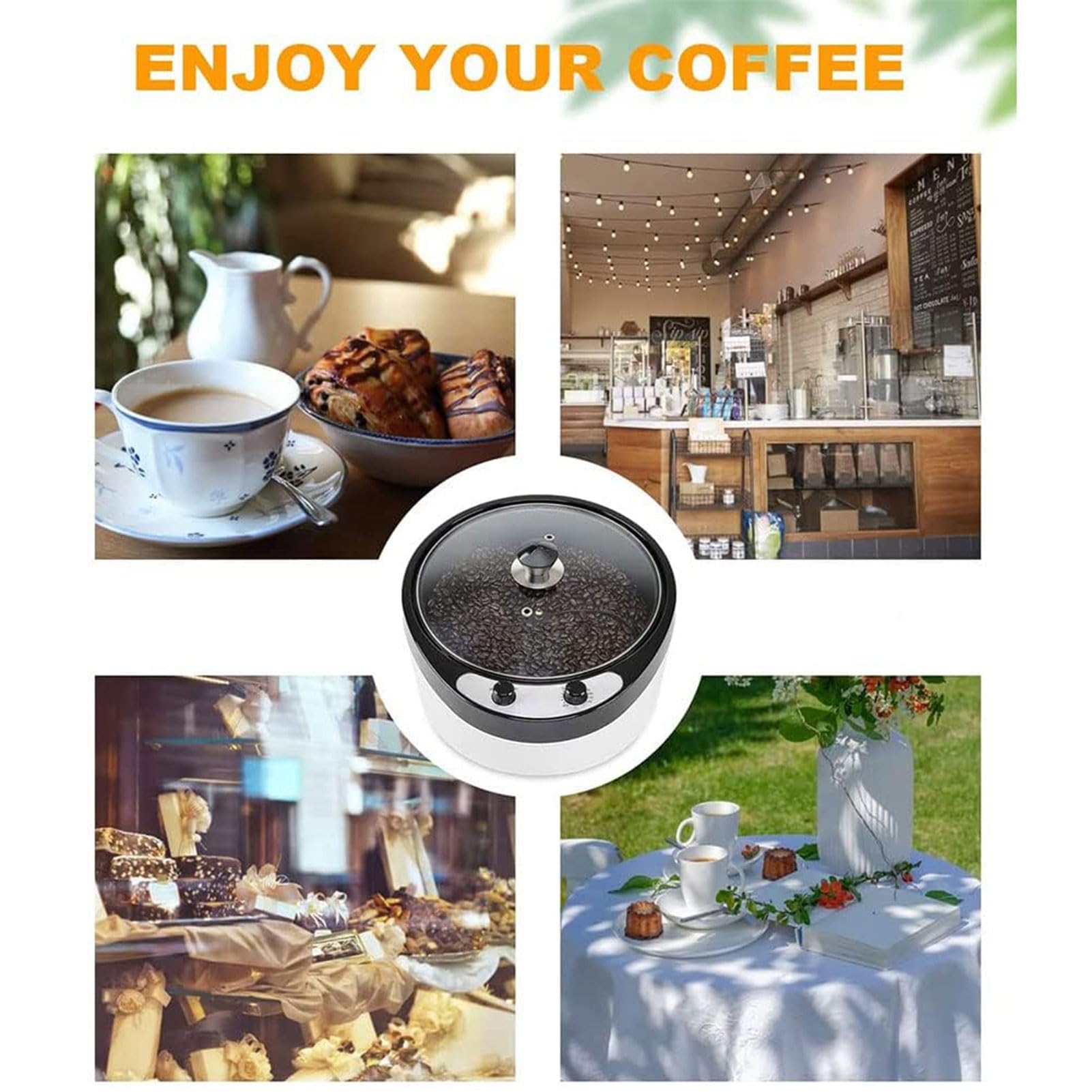Torréfacteur électrique 1200 W avec température réglable de 0 à 240 ℃, Machine à rôtir en Acier Inoxydable pour la Cuisson du café, des Grains Crus, des cacahuètes A