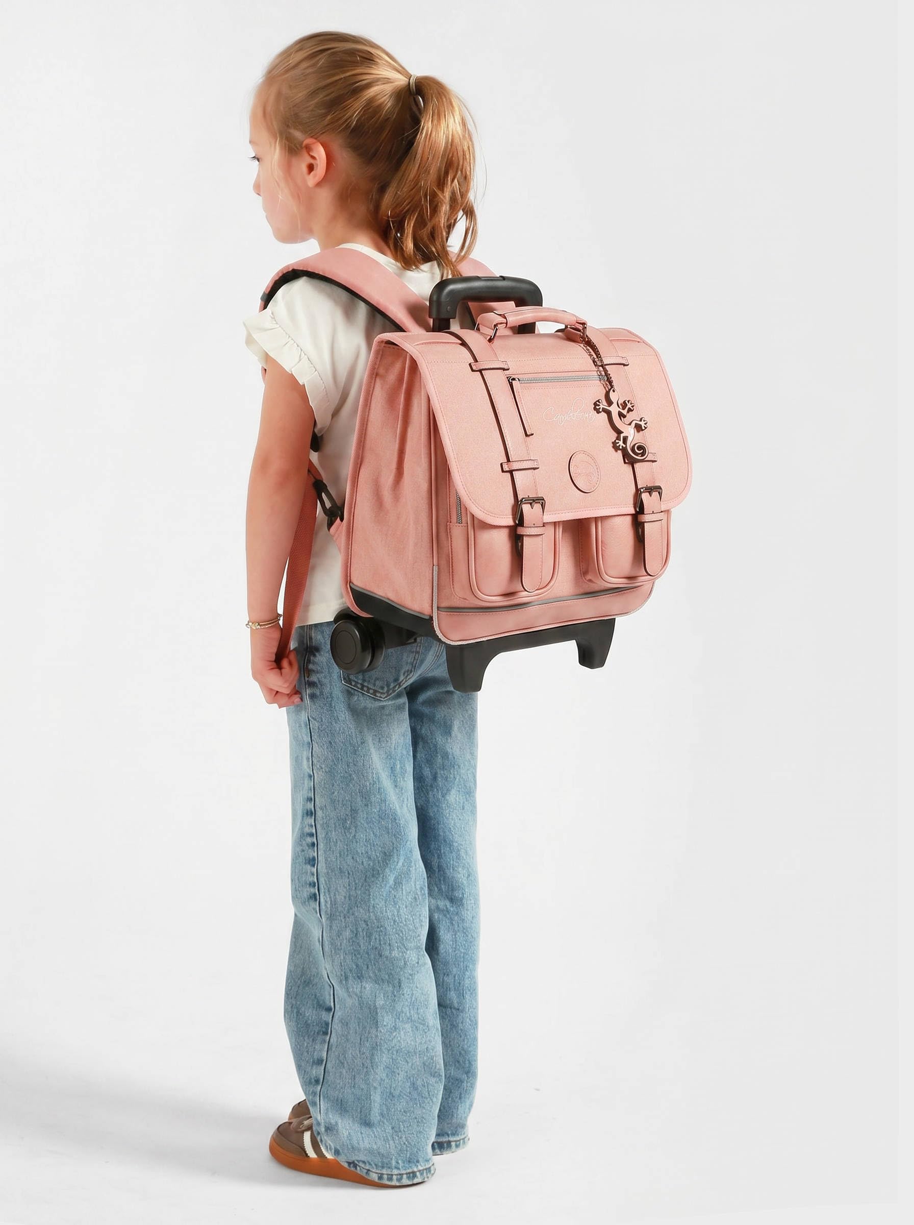 Cameleon Cartable à roulettes Rose 38cm Vintage avec 2 compartiments - Idéal pour l'école primaire et la rentrée scolaire en CP, CE1 et CE2 pour fille et garçon