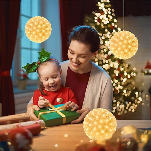 Esfera de luz de estrellas de Navidad de 6 pulgadas para exteriores, luces colgantes de bola iluminada, 100 bombillas reemplazables para Navidad,