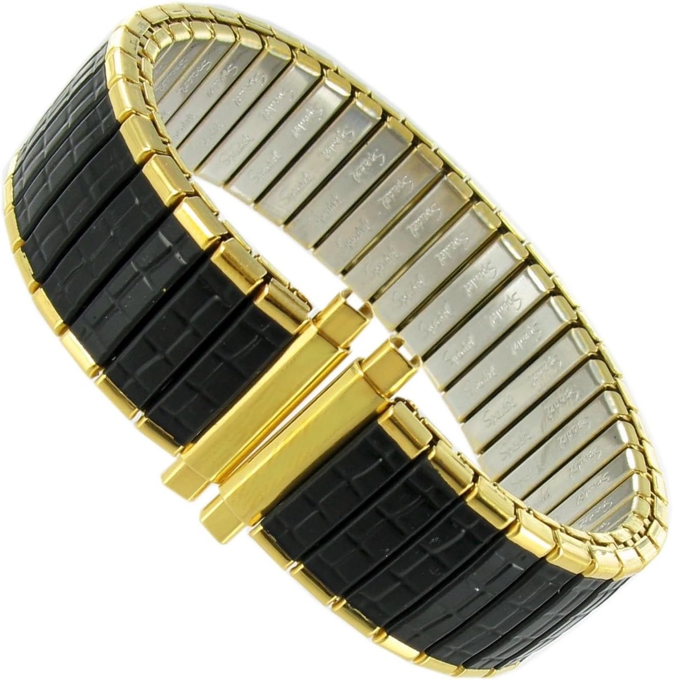 10mm Milano Romunda Expansion Watch Band - Black & Gold Two Tone Stainless Steel