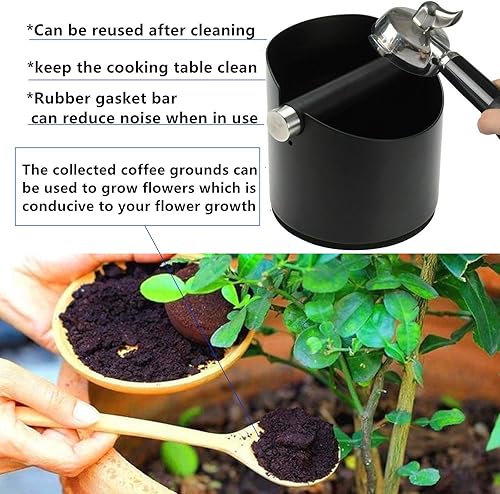 Miniatura 5 de DIBTSA Caja de café expreso, acero inoxidable, con barra de golpeo extraíble y base de goma antideslizante (negro)