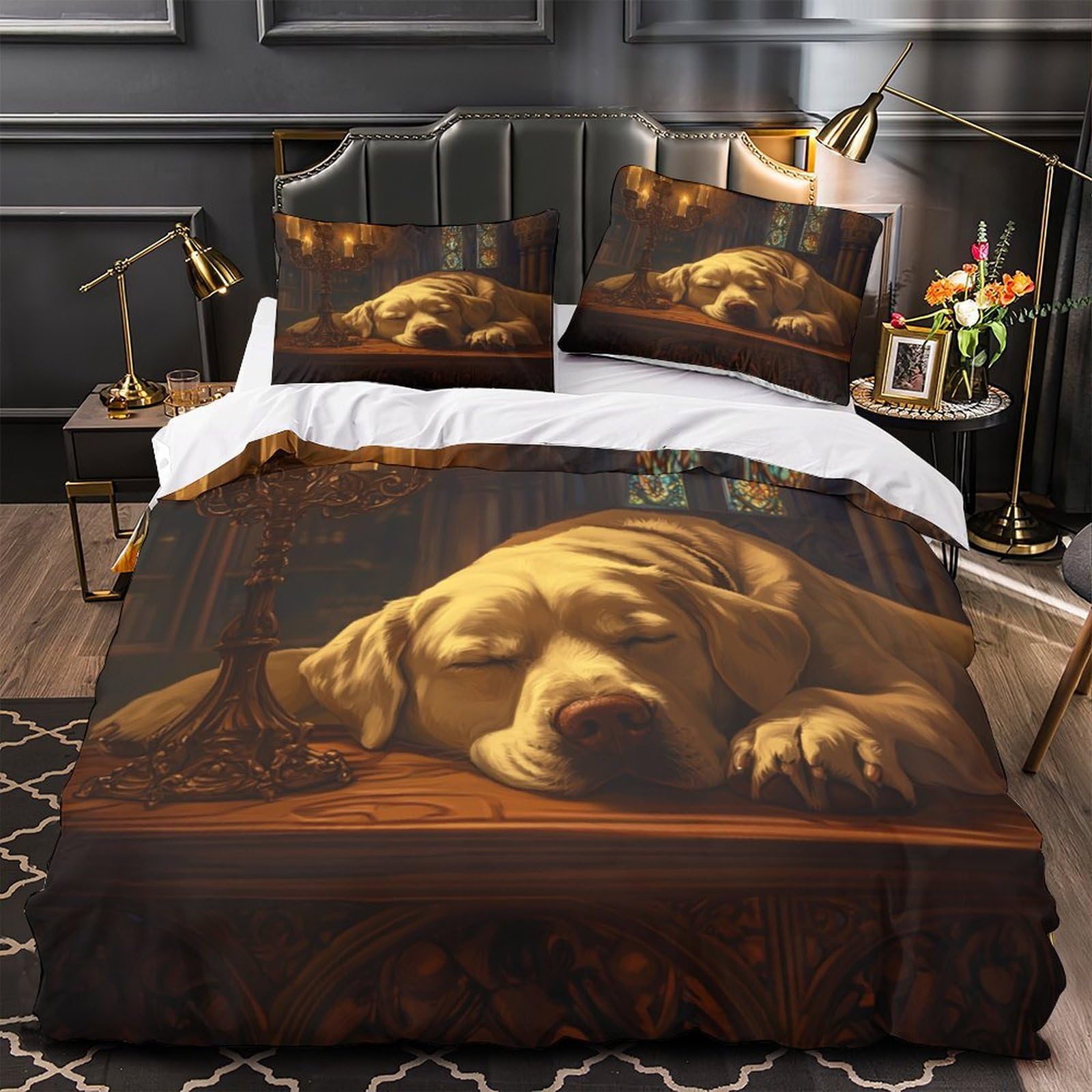Parure de lit chien 3D housse de couette microfibre éclair caché drap gothique super king