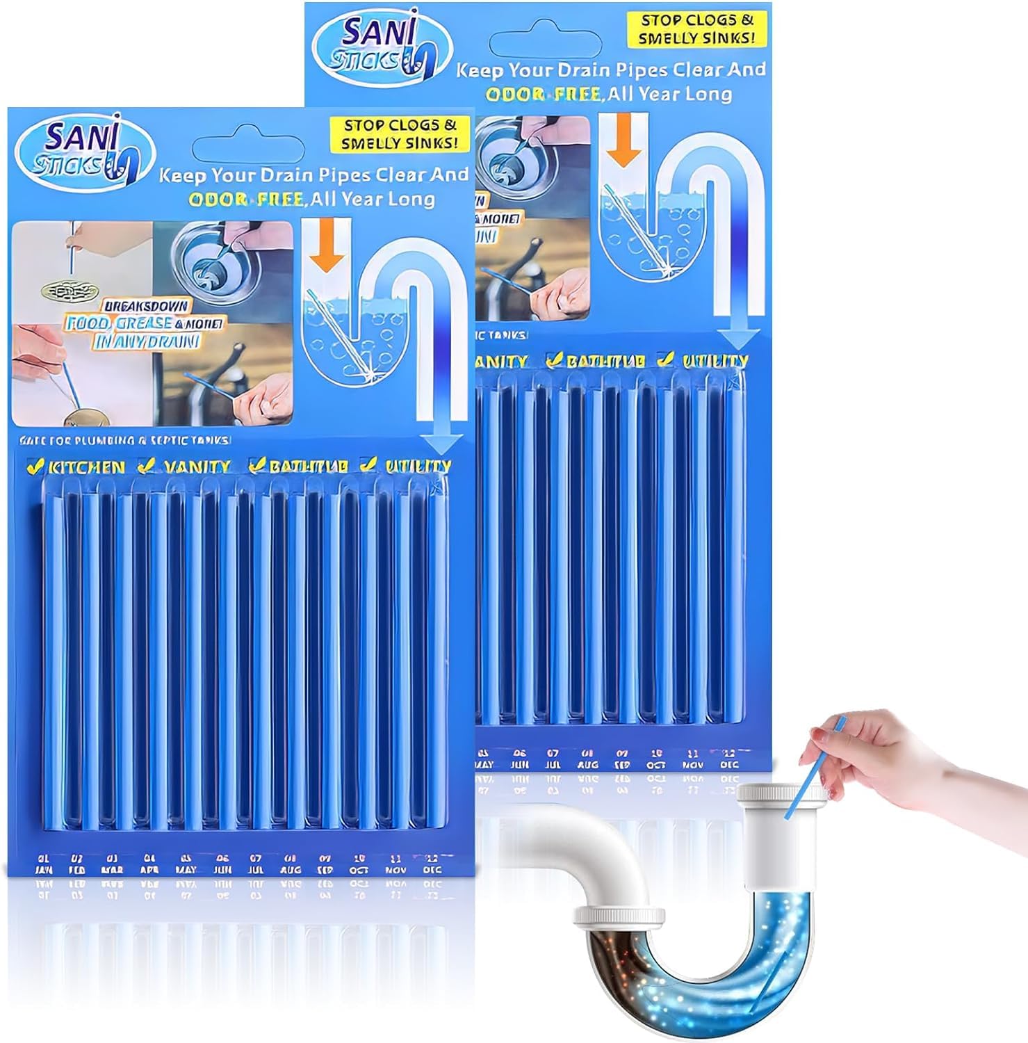 UGOVCWG Drain Cleaning Stick, 2 Pack Sink Drain Stick, Deodorizer Sticks for Tub, Sink, Drain