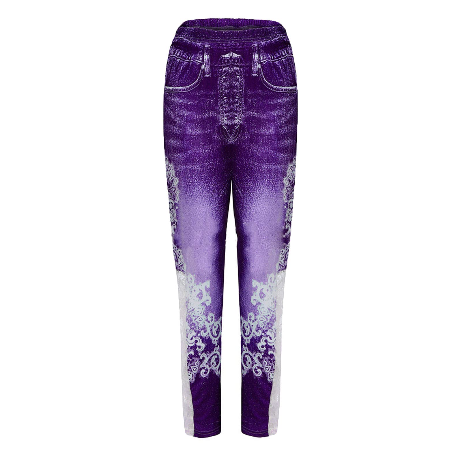 Women High Waisted Jeans Leggings Skinny Print Printed Denim Yoga Pants Running Gym Stretch Workout Trousers (Purple,5X-Large)