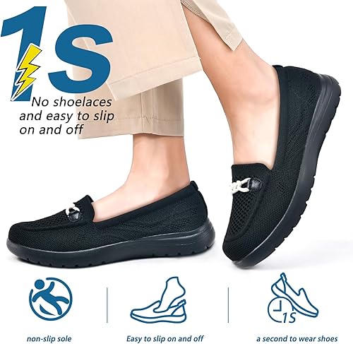 Miniatura 2 de Buyrew Mocasines para mujer, cómodos zapatos para caminar, de punto, elegantes, cómodos, informales, para el trabajo, planos
