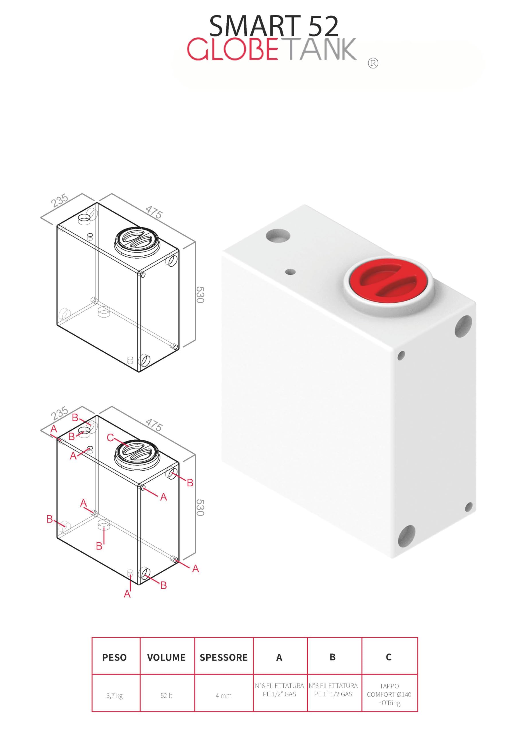SERBATOIO SMART 52 VERTICALE RIGIDO ACQUA GLOBETANK (NERO CARBONE)