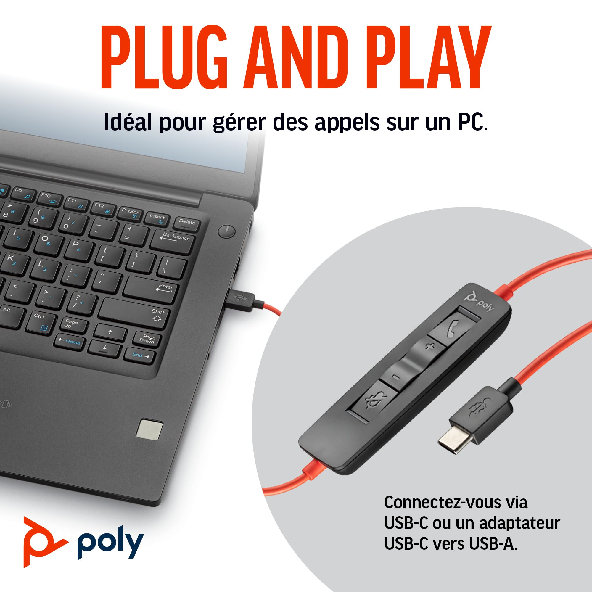 Micro-casque filaire Poly Blackwire 3310 – Perche de microphone flexible – Conception monaurale – Connexion à un PC/Mac via USB-C ou USB-A – Fonctionne avec Teams, Zoom