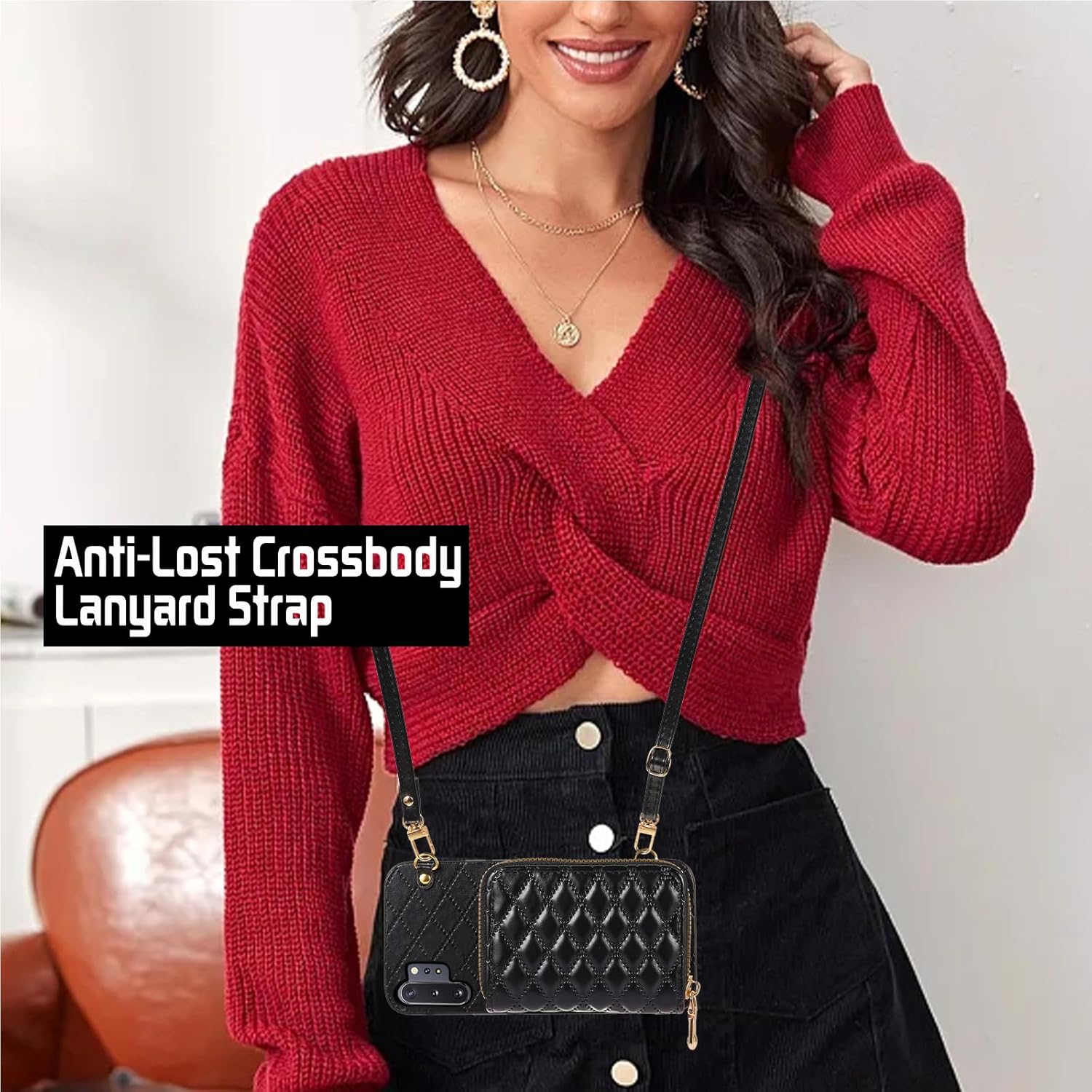 Detachable Crossbody Strap Wallet Case for Samsung Galaxy Note 10 Plus Note10+ 5G Zipper Purse, Multi Card Slots, Leather Stand Phone Cover for Note10 + Notes 10+ Ten Not S10 10Plus Women Black