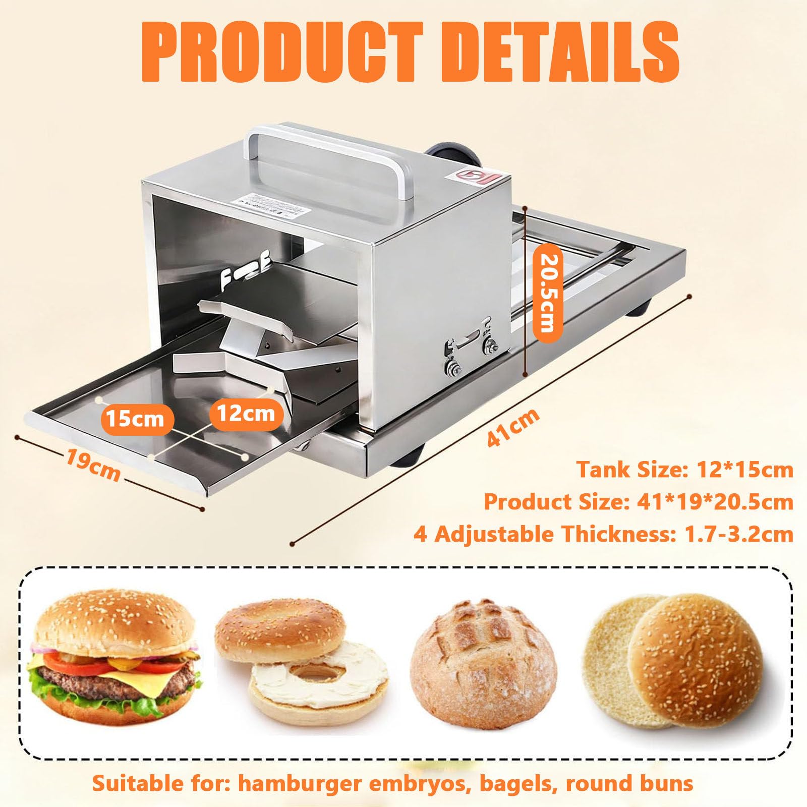 Affettatrice Professionale per Pane e Bagel, affettatrice Professionale per panini da Hamburger con 4 spessori Regolabili, affettatrice per panini da Hamburger per Catering
