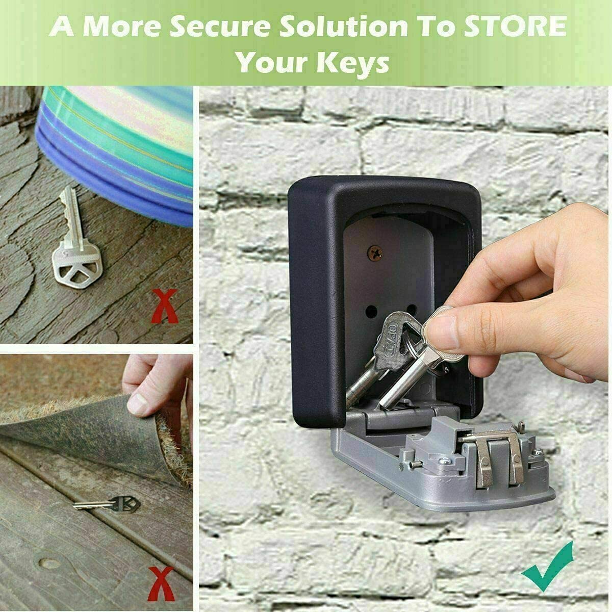 Schlüsseltresor Schlüsselsafe Mit 4-stelligem Zahlencode Außen,Wandmontage Schlüsselbox für Aussen & Innen,Wasserdicht Schlüsselkasten für Ersatz Haus Schlüssel,Haus,Garagen,Schule,grau