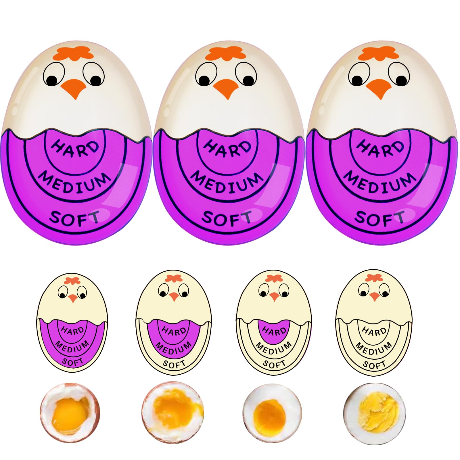 Egg Timer for Boiling Eggs Soft Hard Boiled Egg Timer That Changes Color When Done (Purple-3 Packs)