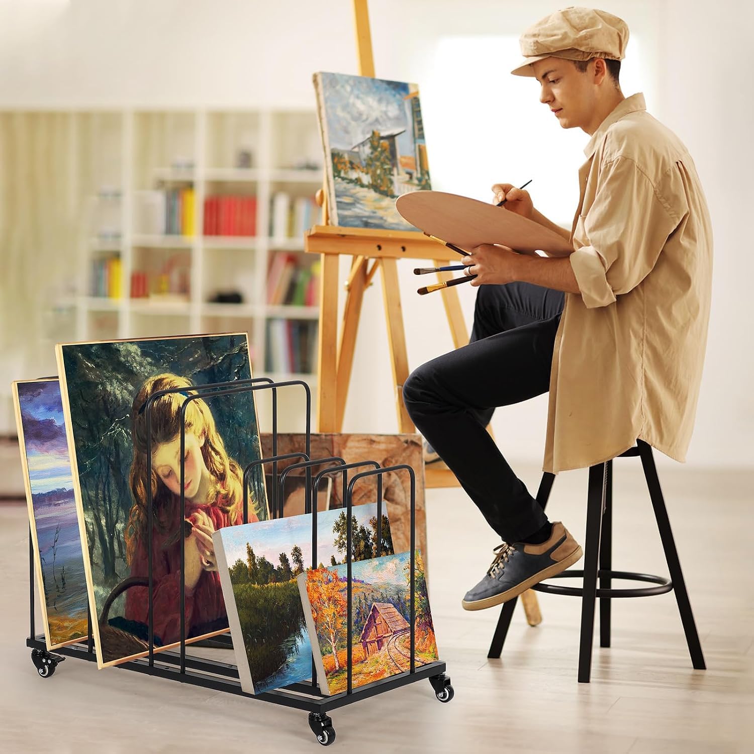 lesolar Kunst-Trockenständer zum Malen, Kunst-Leinwand-Aufbewahrungsregal mit Rollen, verstellbarer Kunstaufbewahrungshalter Display für 