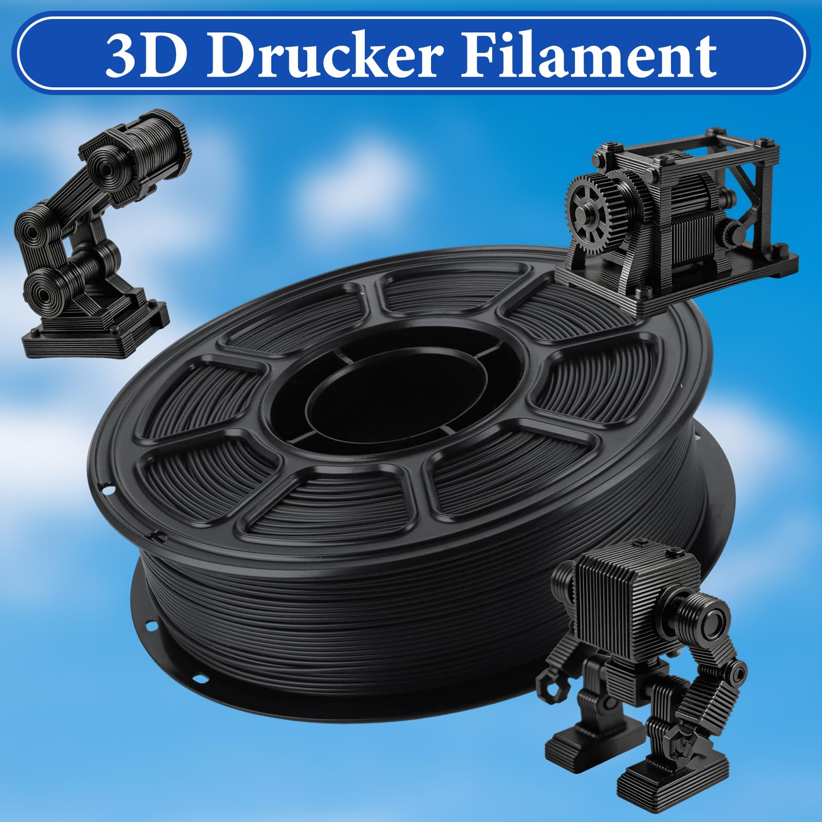 YOUNTHYE Filamento PLA da 5 kg, nero, 1,75 mm (bobina da 5 x 1 kg), filamento per stampante 3D per stampanti FDM, dimensioni precise, non si attorcigliano