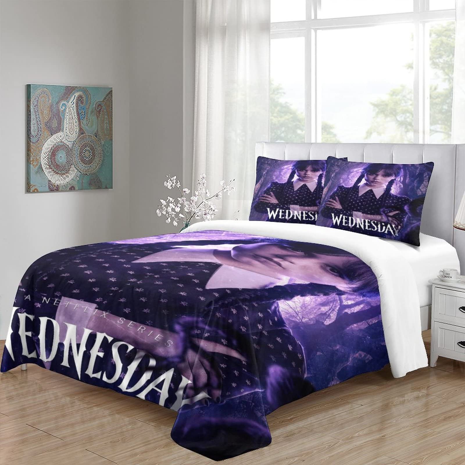 Housse De Couette Wednesday Addams Pour Enfants – Parure De Lit 3D Imprimée – Taies D'Oreiller Cachées – King 220x240 Cm