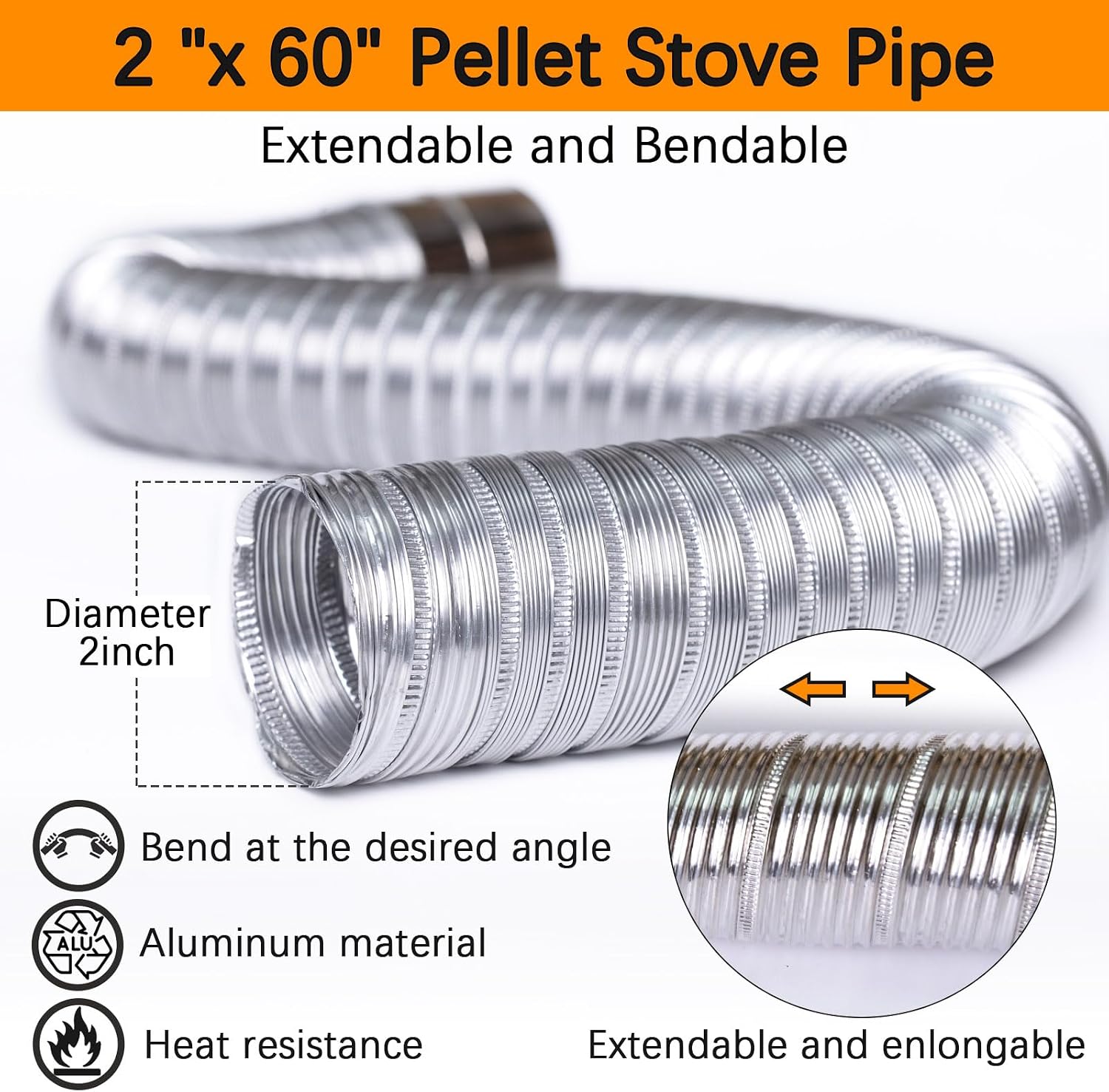 Pellet Stove Fresh Air Intake Kit, 2" x 60"