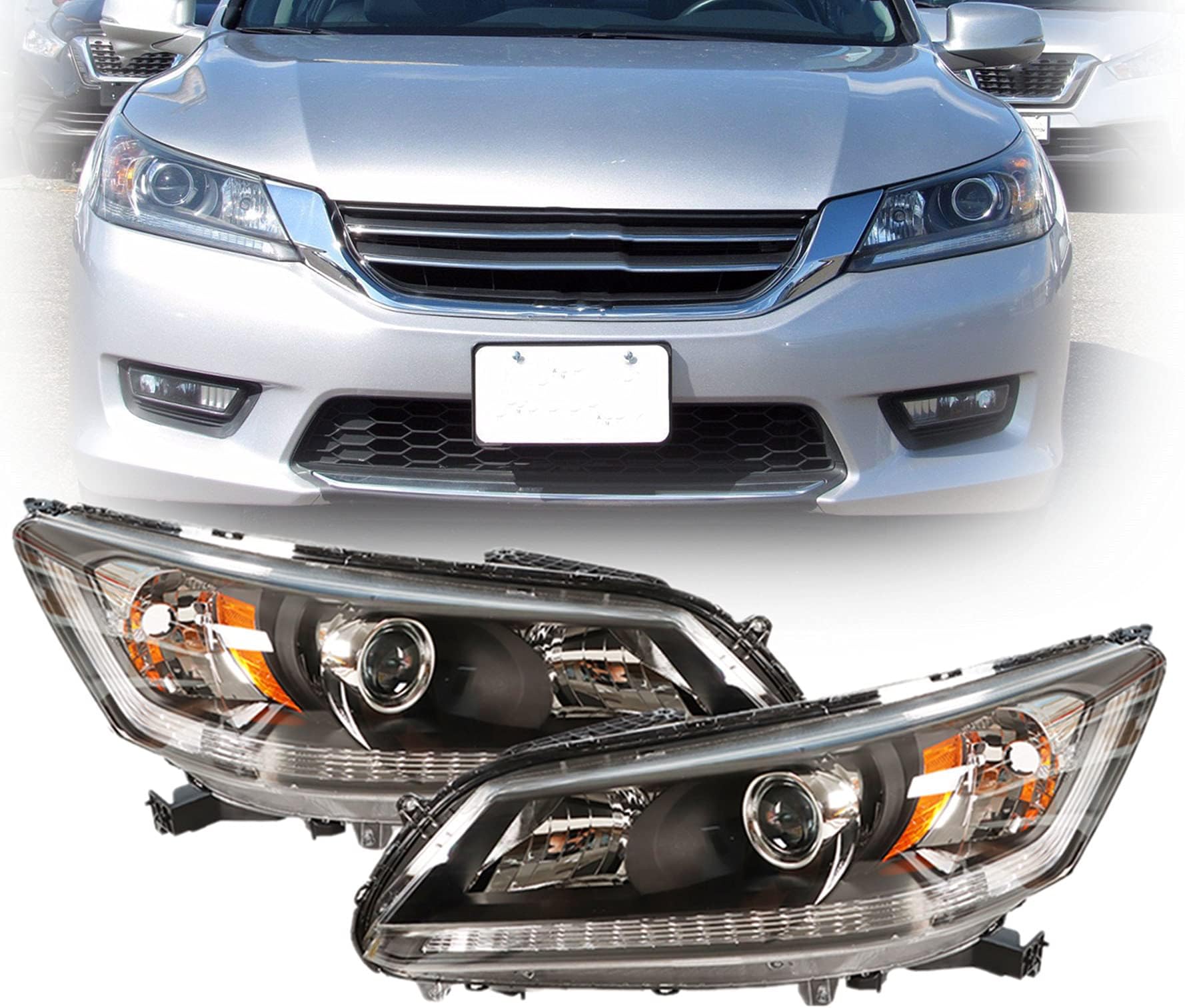 AKKON For Honda Accord Black Bezel Dual Halo Ring DRL LED