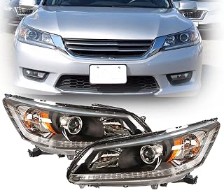 Black Housing Projector Headlight Assembly Driver & Passenger Side Replacement for 2013-2015 Honda Accord 4-Door Sedan Halogen Headlights Headlamps
