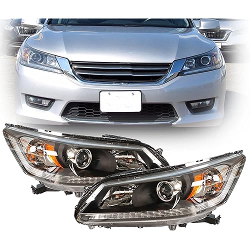 munirater Black Housing Projector Headlight Assembly Driver & Passenger Side Replacement for Accord 2013-2015 4-Door Sedan Halogen Headlights Headlamps