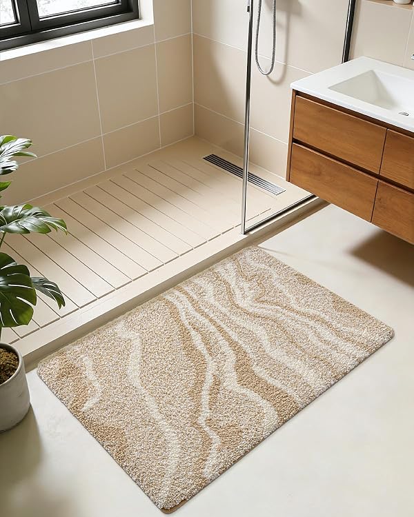 DEXI Soft Bathroom Mat Absorbent, 24x43 Non Slip Bath Rug, Washable Plush Carpet Bathmat for Shower Floor, Tub, Sink, Beige by DEXI - Image 4