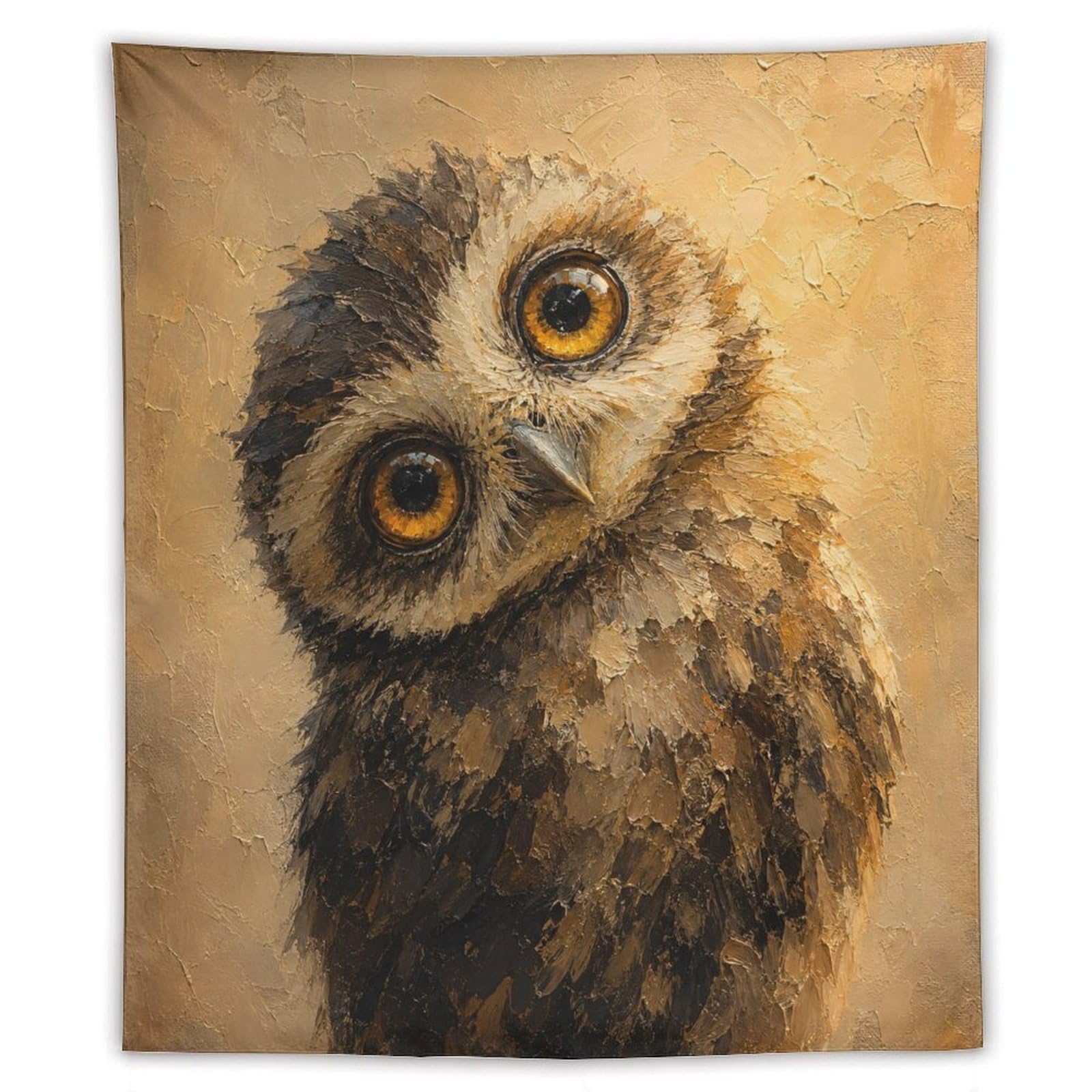 H3B8U2Y5 Wide Eyed Owl Portrait Wall Tapestry, Oil Painting, Entryway