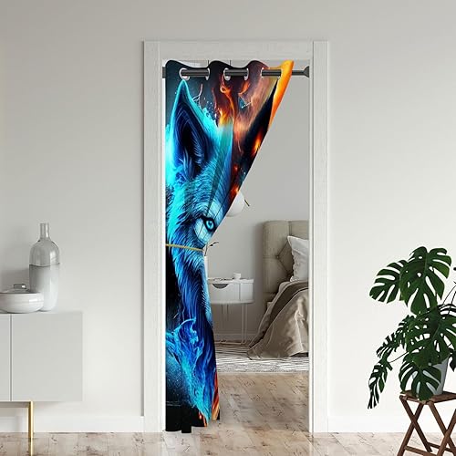 Miniatura 7 de Cortinas de puerta de lobo para puertas, bosque de animales salvajes, fantasía mágica hippie, cortina opaca para armario de dormitorio de niños, con