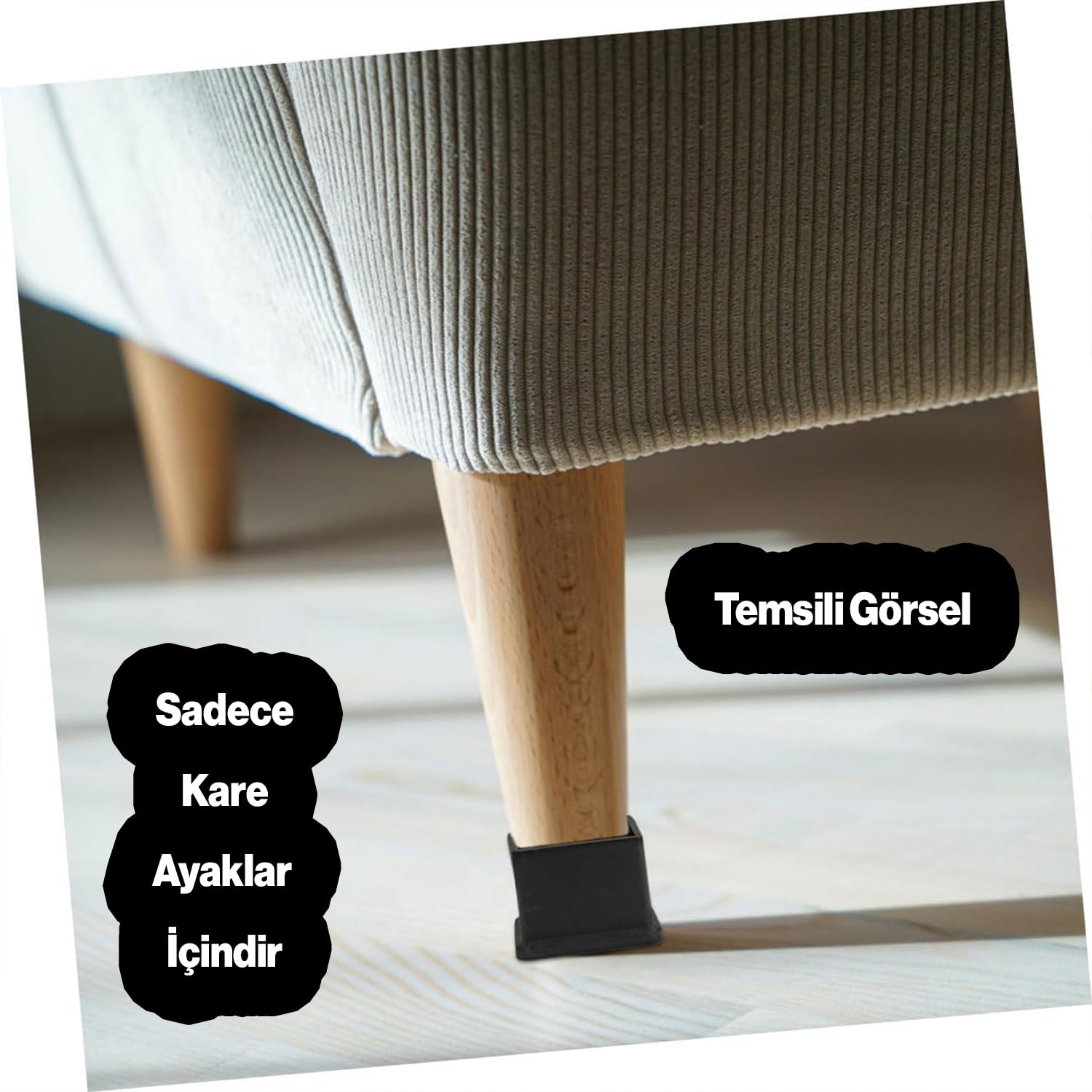 4 ADET Masa Sandalye Sehpa Ayak Tapası Kare Tıpa Papuç Takoz 40 mm x 40 mm Parke Zemin Koruyucu