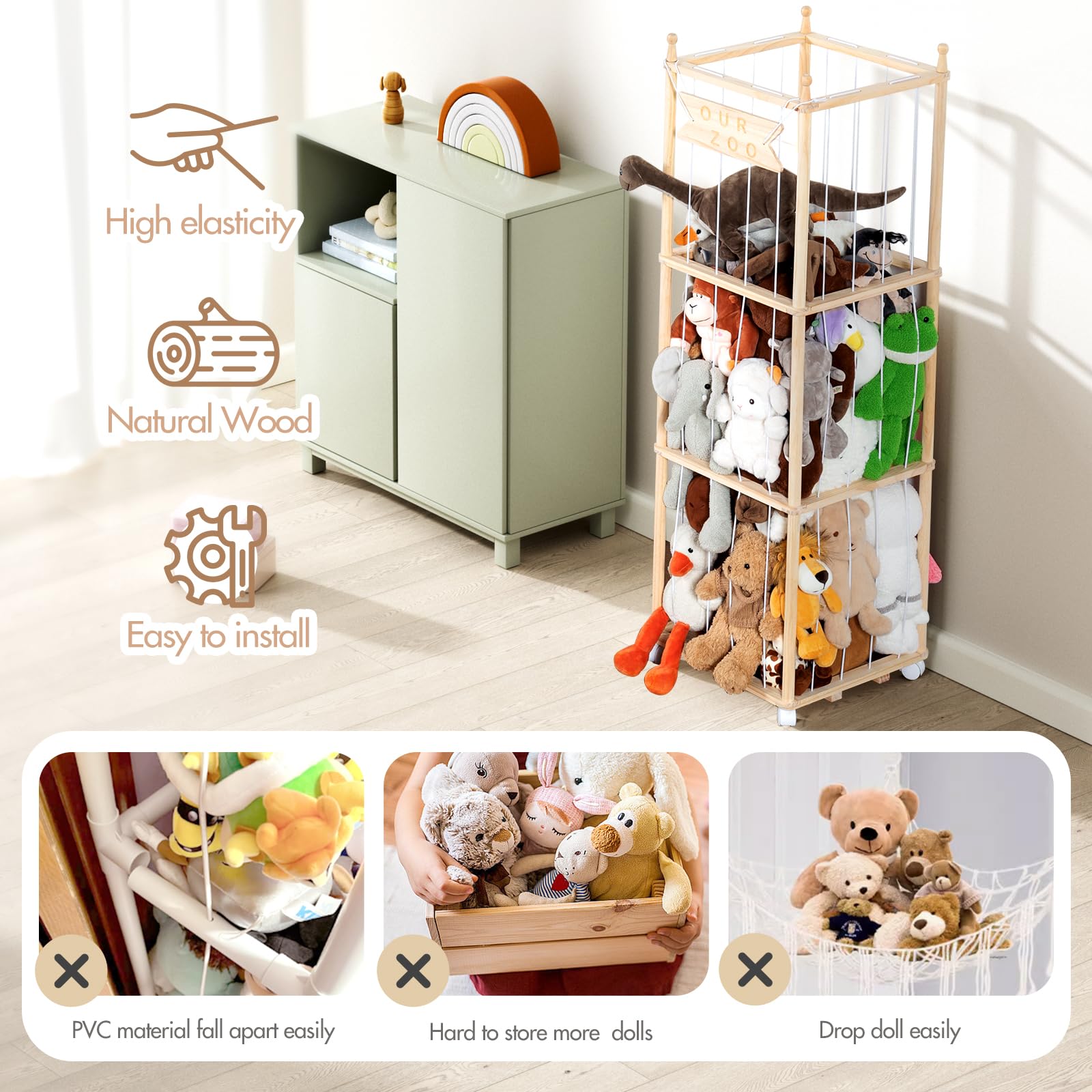 Porta giochi bambini, organizer giochi bambini, Wood porta peluche, 137cm