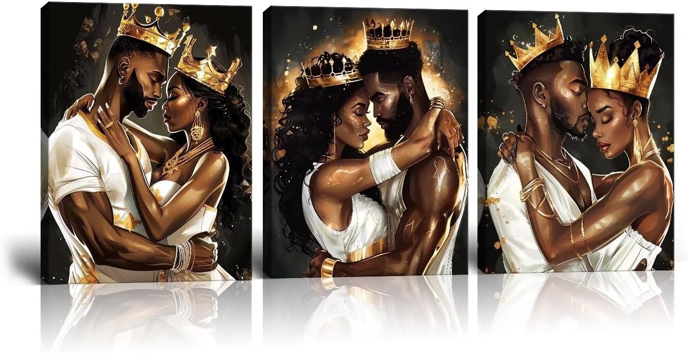 Wall HDQ Framed African American Wall Art Black King and Queen Portrait Wall Art Poster Abstract Canvas Prints Painting Home Decor for Bedroom Living Room Ready to Hang