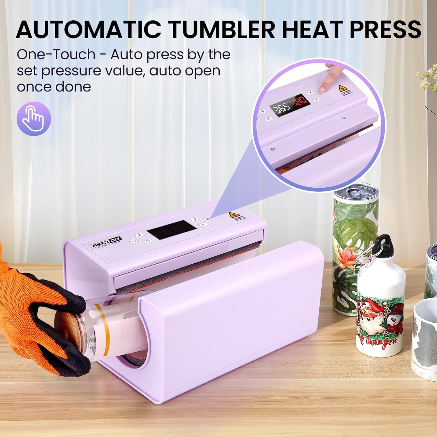 Tumblers Heat Press, Auto Tumbler Mug Press Machine 30oz 20oz 16oz Sublimation Tumblers Press Glass Jar Cans, DIY Heat Transfer Press Vinyl for 2.95-3.34inch Coffee Mugs (Auto Purple) - Image 5