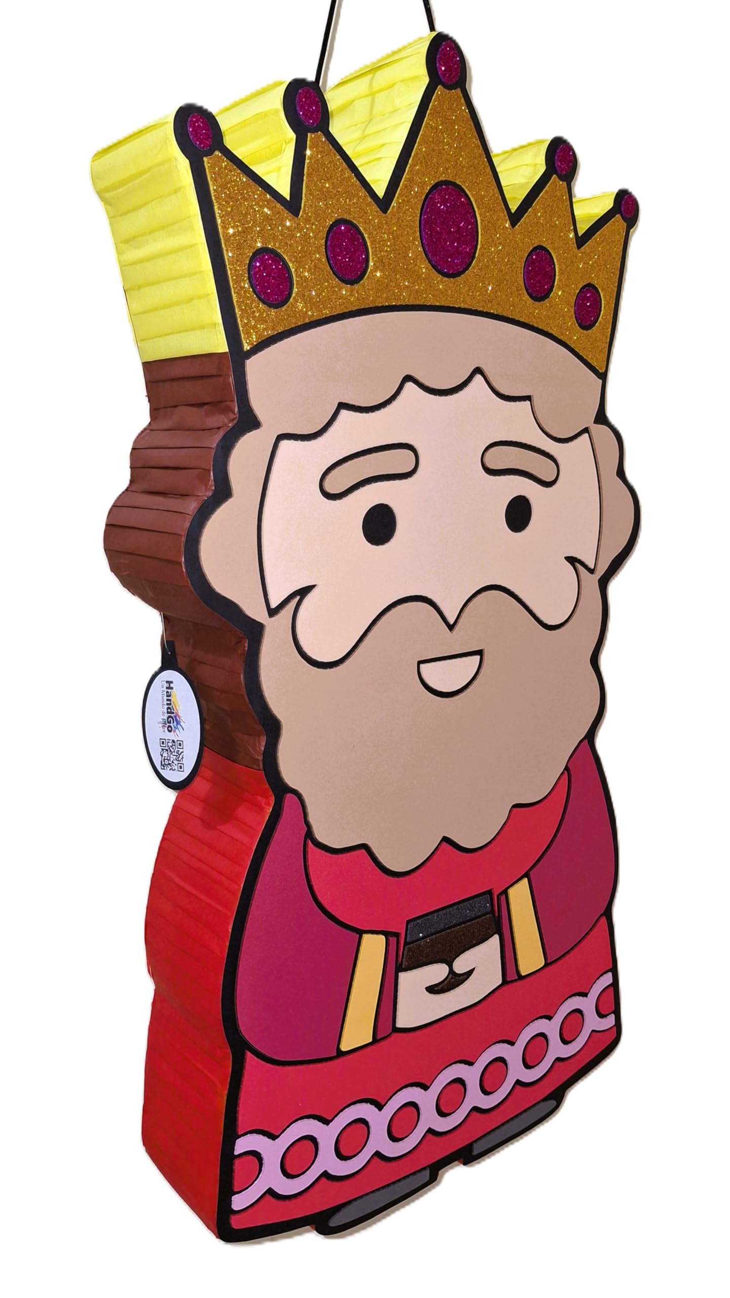 Piñata cumpleaños infantil hecha a mano Reyes Magos (Grande 70x35x10 centimetros, Gaspar)