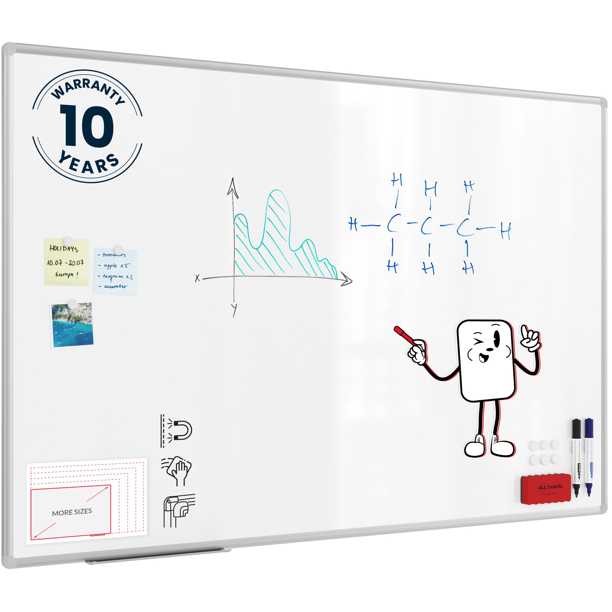 ALLboards Magnetic Whiteboard 150x100cm with Silver Aluminium Frame Premium EXPO, White Board Wipe Board Dry Erase Wall Mounted Office Board School Classroom Kids Board Noticeboard — image 1